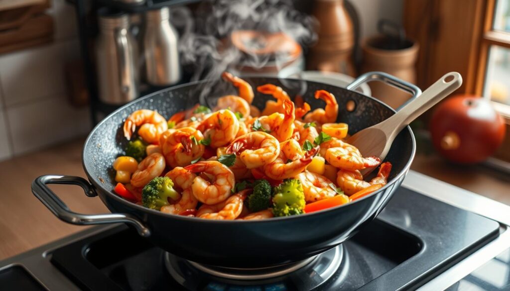 How to fry shrimp in a wok