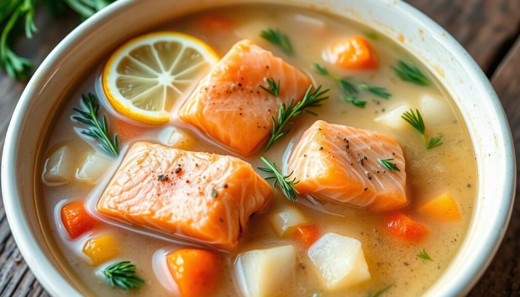 What is salmon soup made of