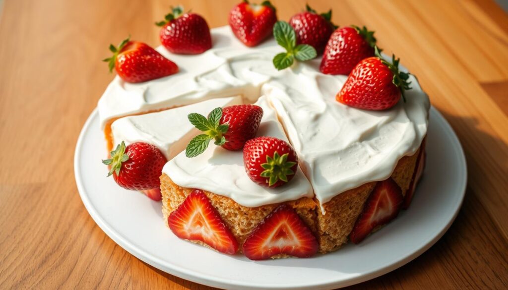 How to put sliced strawberries on a cake