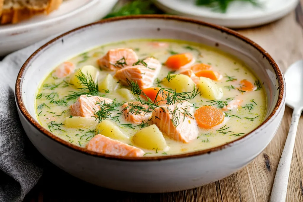 What is salmon soup made of