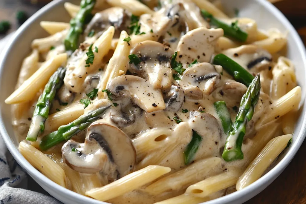 Creamy Mushroom and Asparagus Chicken Penne