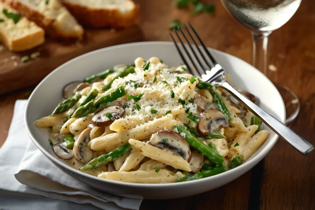 Creamy Mushroom and Asparagus Chicken Penne