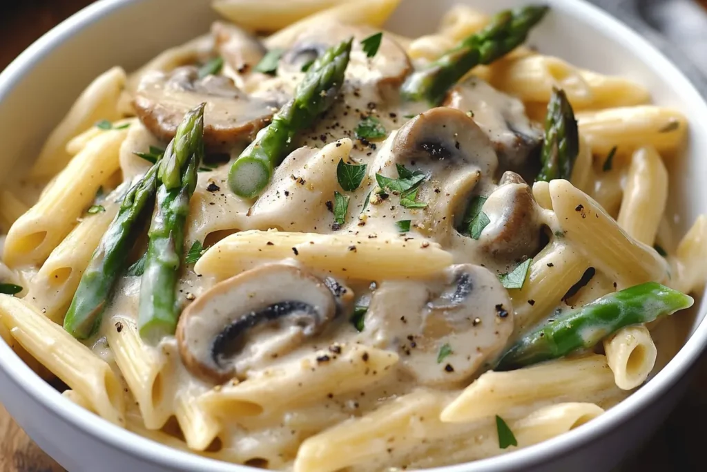 Creamy Mushroom and Asparagus Chicken Penne